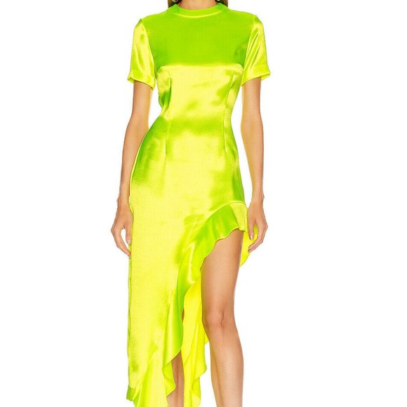 Area Ruffle Hem Dress Fluorescent Green NEON XS - Picture 1 of 14